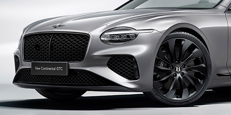 Bentley Yerevan New Bentley Continental GTC bonnet in Silverlake paint and Black Specification, featuring black 22 inch ten spoke wheels and black matrix grille and exterior finishes